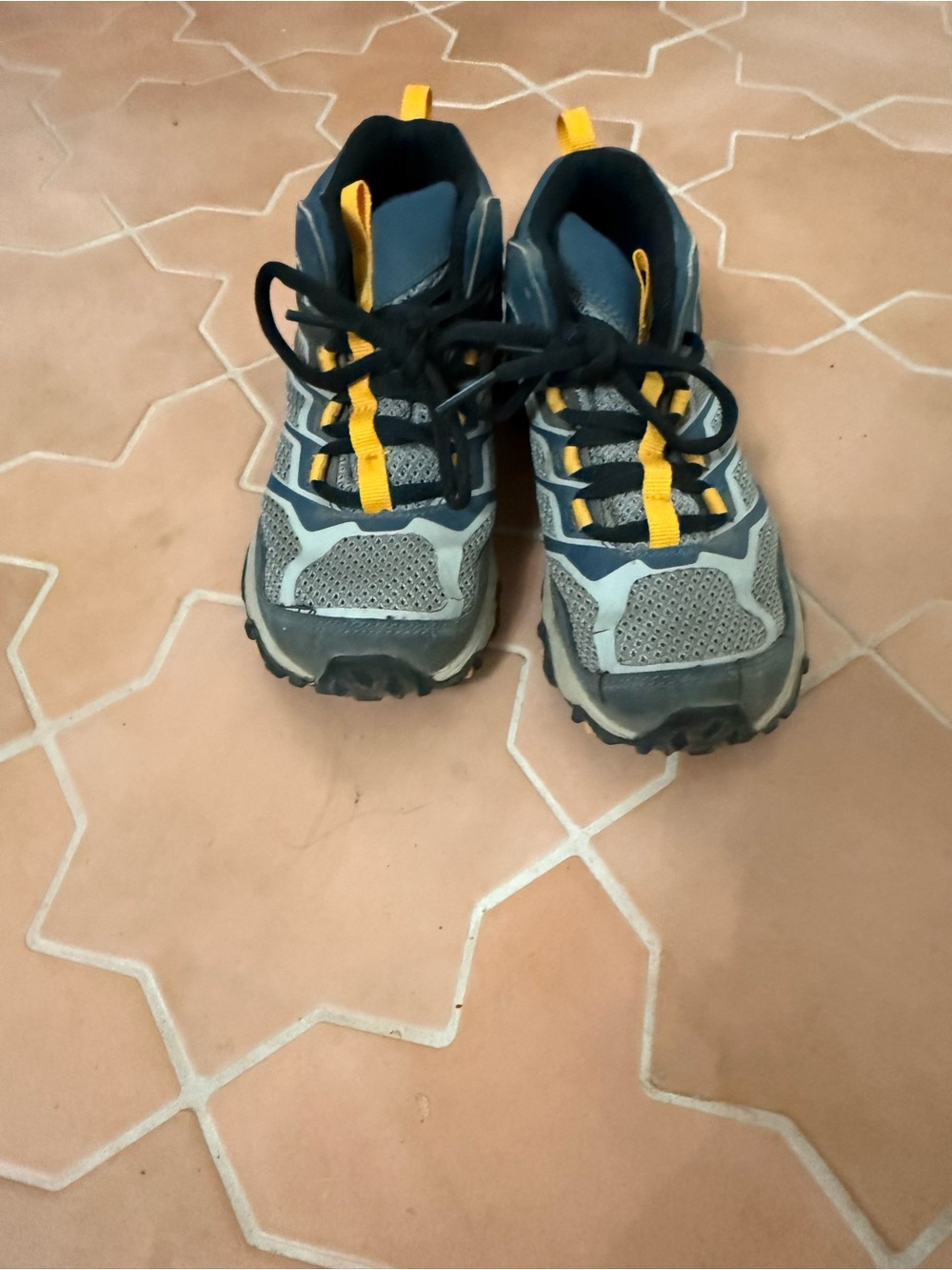 Merrell Kids Gray and Yellow Trail Sneakers with Black Laces